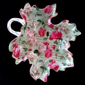 ROYAL DANUBE spring time leaf shaped large botanical print serving dish - Easter